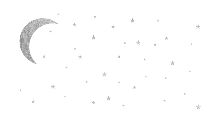 Babylove, väggklistermärke silver måne med stjärnor
