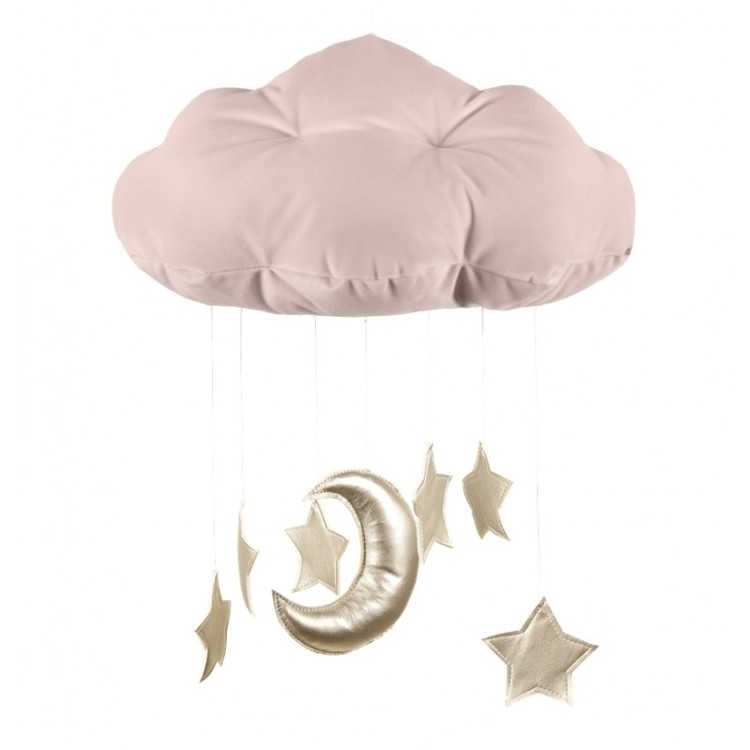 Puderrosa sängmobil moln med guldstjärnor, Cotton & Sweets
