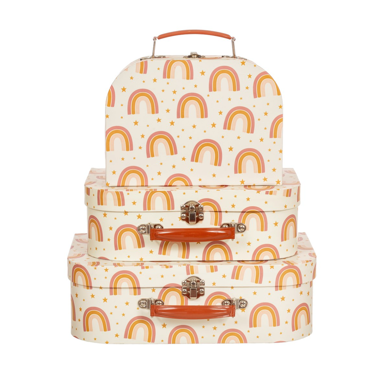 Sass & Belle, förvaringslådor koffert rainbow earth, 3-pack