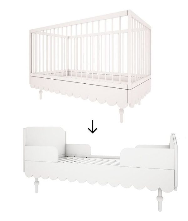 Woodluck, 2 in 1, vit spjälsäng och juniorsäng Babushka