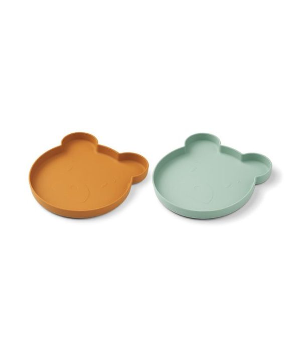 Liewood, Marty silikontallrik 2-pack, Mr bear mustard/peppermint mix
