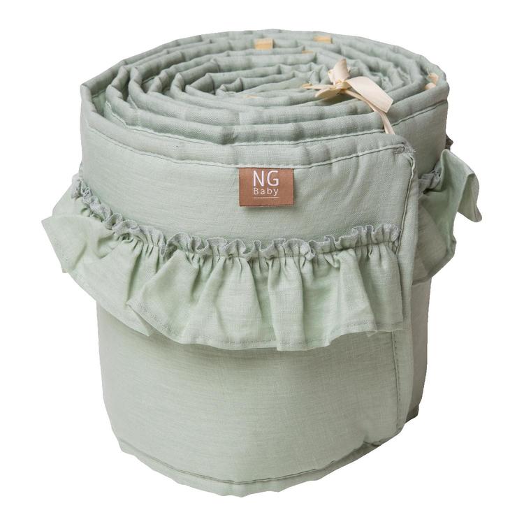 Ng Baby, Spjälskydd av linne med VOLANG, Sage green