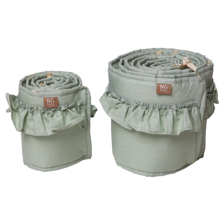 Ng Baby, Spjälskydd bedside crib av linne med VOLANG, Sage green