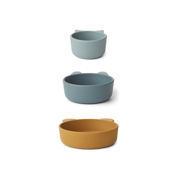 Liewood, 3-pack silikon snack skål för barn, Eddie golden caramel - Bild 4