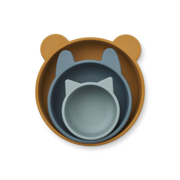 Liewood, 3-pack silikon snack skål för barn, Eddie golden caramel