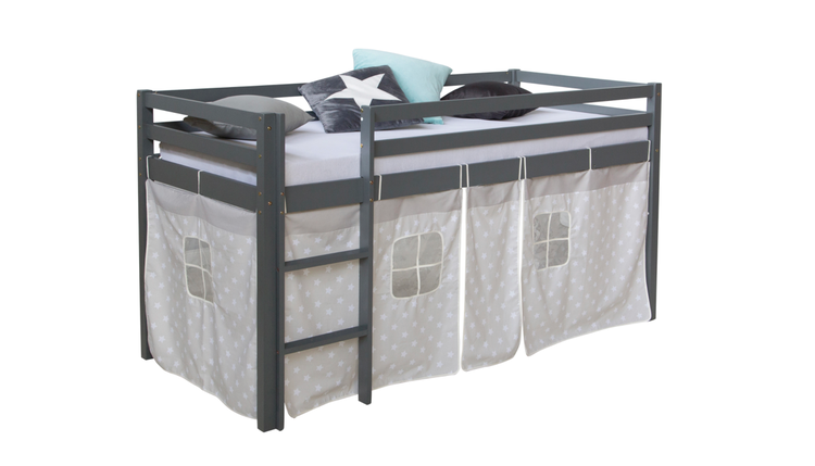 Grå loftsäng till barnrummet med sänggardin - Bild 2