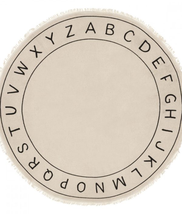 Rund matta till barnrummet, abc natural/black