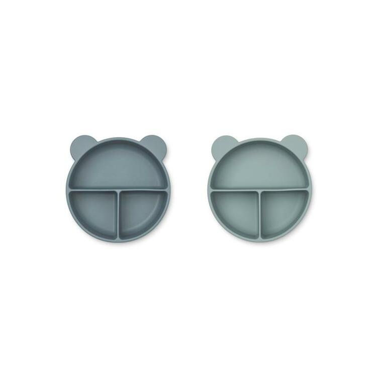 Liewood, Connie 2-pack silikonskål med fack, Whale blue mix - Bild 2