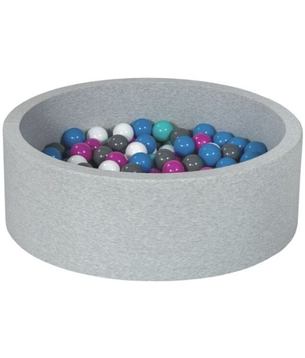 Ljusgrå bollhav BASIC, 90x30 med bollar (blå, grå, rosa, vit)