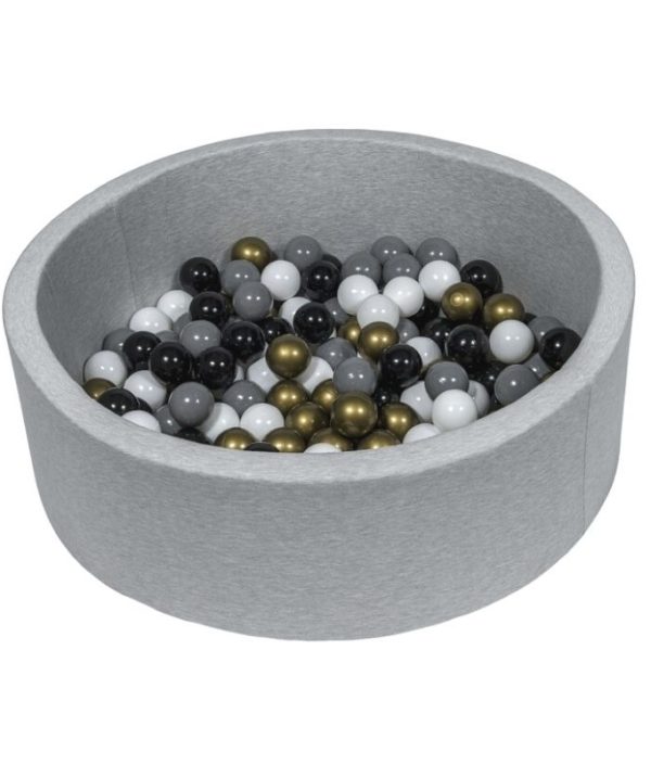 Ljusgrå bollhav BASIC, 90x30 med bollar (guld, grå, svart, vit)