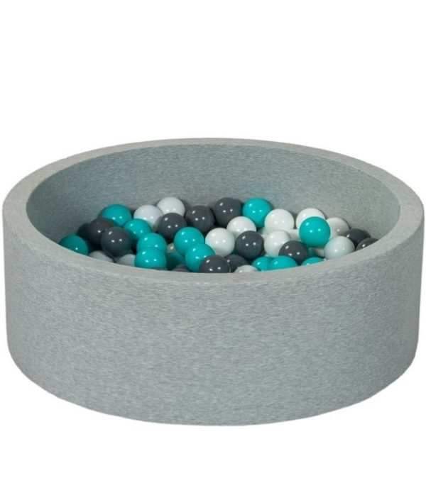 Ljusgrå bollhav BASIC, 90x30 med bollar (turkos, grå,vita)