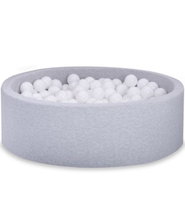 Ljusgrå bollhav BASIC, 90x30 med vita bollar