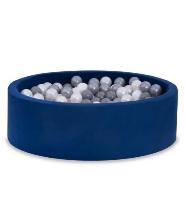 Mörkblå bollhav BASIC, 90x30 med bollar (vit, pearl, grå, silver)