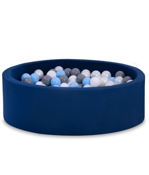 Mörkblå bollhav BASIC, 90x30 med bollar (baby blå, grå, pearl,vit)
