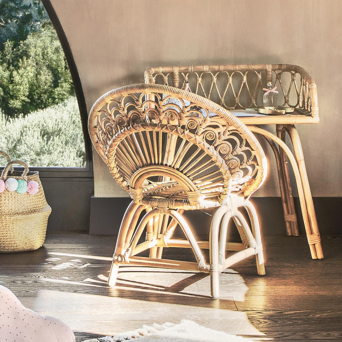 Skrivbord i rotting, medium beige - Bild 3