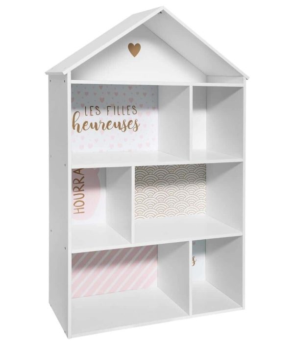 Dockhus hushylla, vit/rosa