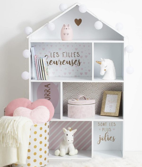 Dockhus hushylla, vit/rosa