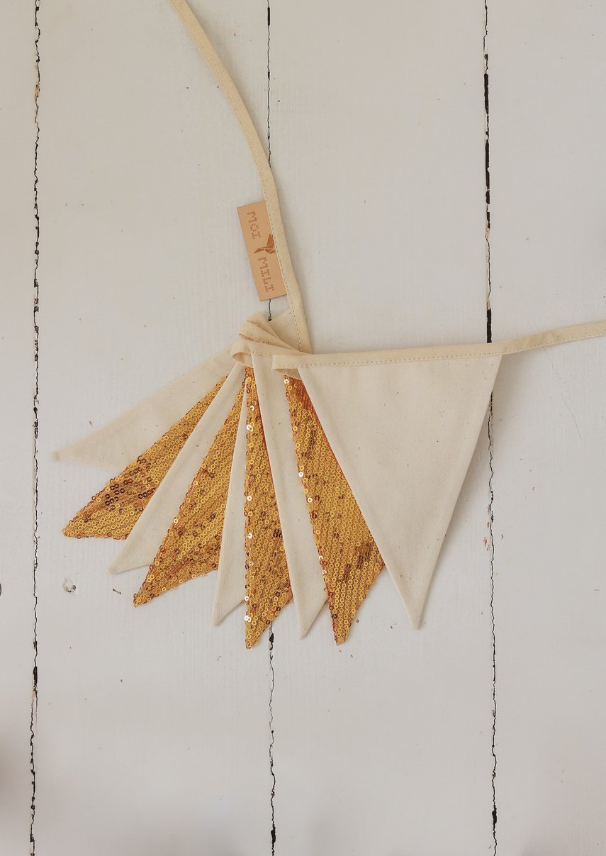 Moi Mili, vimpel med paljetter, guld/beige