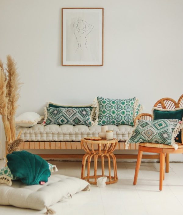 Moi Mili, kudde med fransar, Sea green mosaic