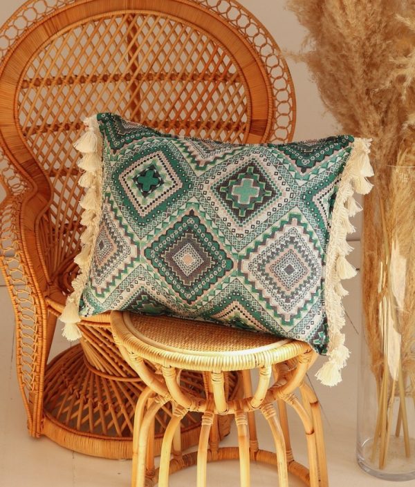 Moi Mili, kudde med fransar, Sea green mosaic