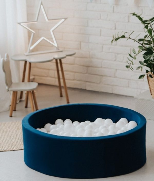 Mörkblå bollhav BASIC, 90x30 med vita bollar