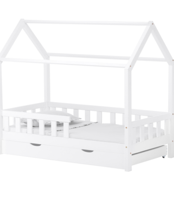 Vit hussäng junior 80x160 med en förvaringslåda