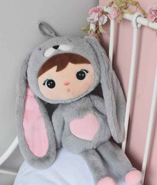 Grå/rosa kanin, stor docka med namn