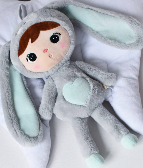 Grå/mint kanin, stor docka med namn