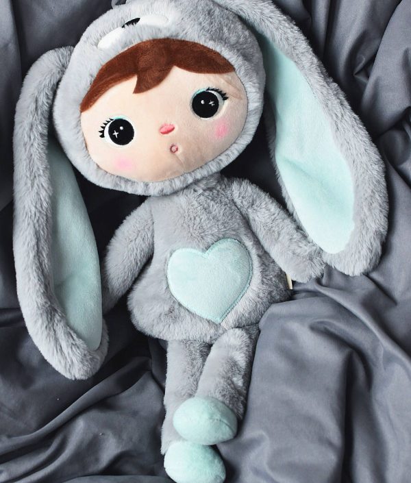 Grå/mint kanin, stor docka med namn