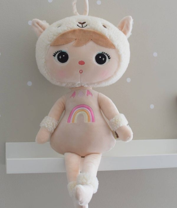 Beige alpacka, stor docka med namn