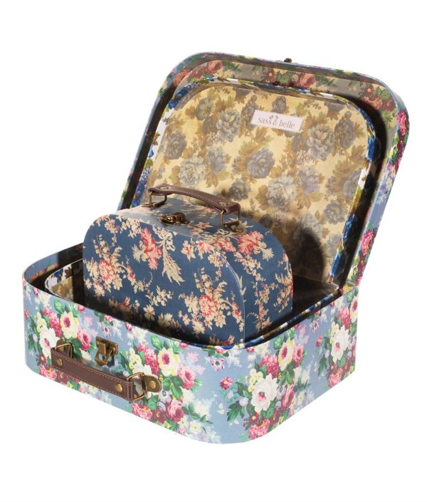 Sass & Belle, förvaringslådor Blue vintage rose, 3-pack