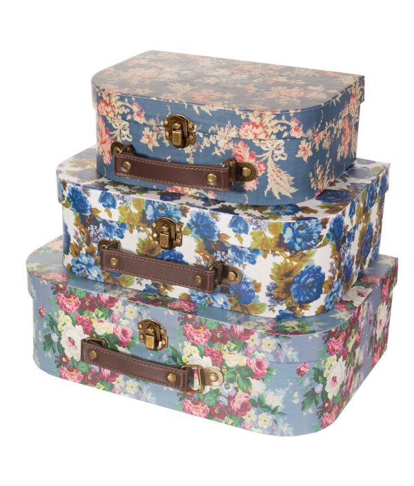 Sass & Belle, förvaringslådor Blue vintage rose, 3-pack