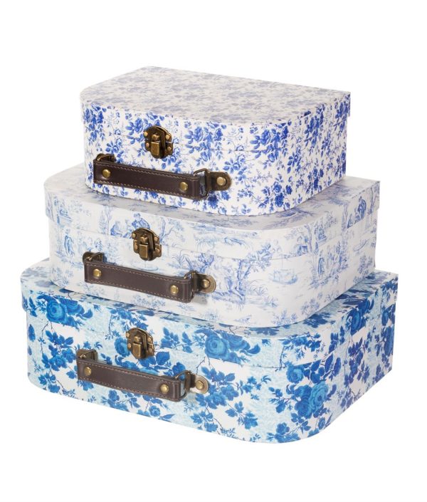 Sass & Belle, förvaringslådor Blue and white floral, 3-pack
