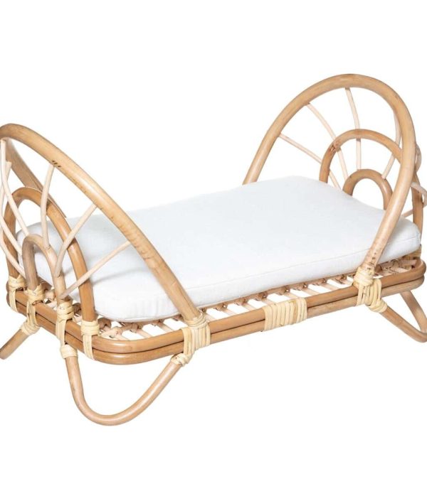 Docksäng i rotting med madrass, beige