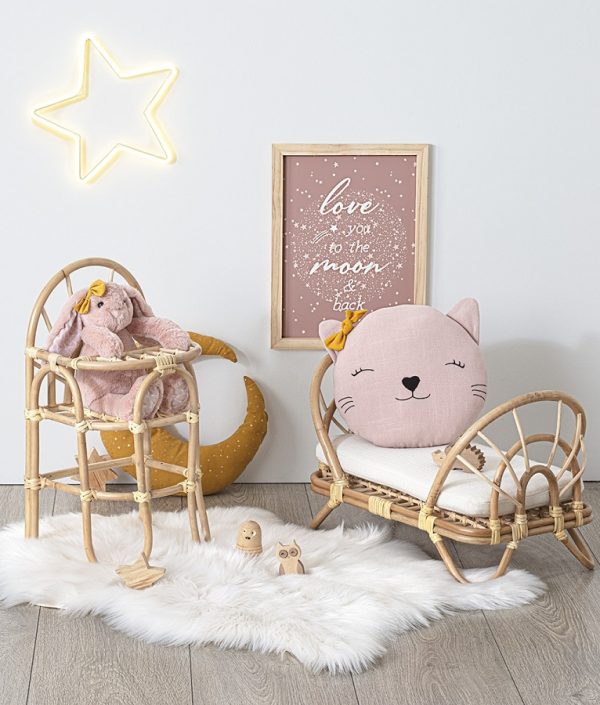 Docksäng i rotting med madrass, beige