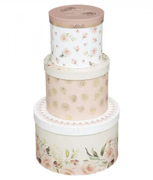 Runda förvaringslådor roses, 3-pack