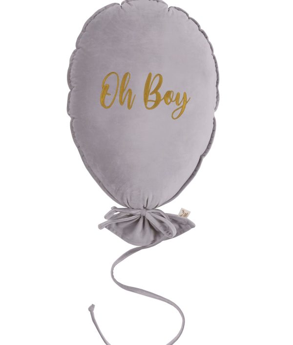 Väggdekoration och kudde i sammet, Oh boy-silvergrå