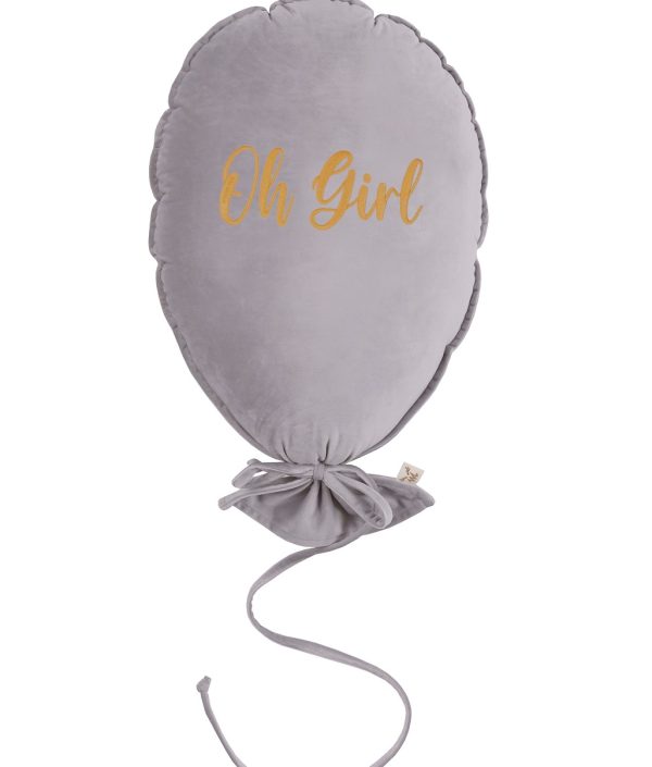 Väggdekoration och kudde i sammet, Oh girl-silvergrå