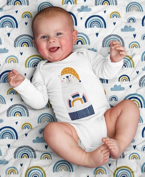 Dra-på-lakan till vagn/vagga, Happy blue rainbow