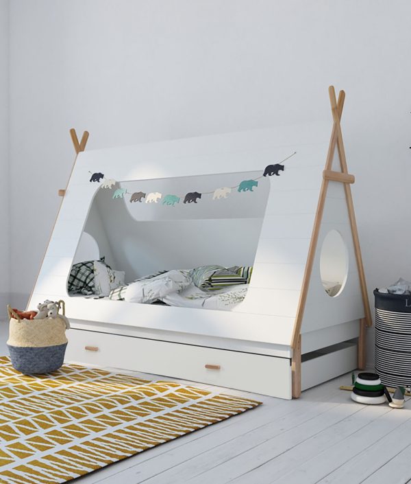 Vit hussäng tipi 90x200 med förvaringslådor