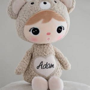 Beige teddybjörn, stor docka med namn