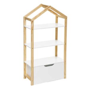 Bokhylla med förvaringslåda, vit/natur hus