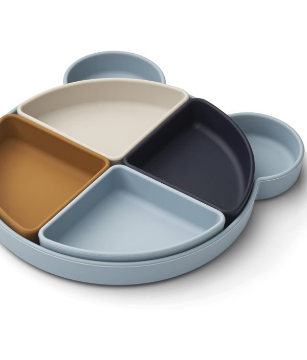 Liewood, Arne silikontallrik med fack, Mr Bear sea blue multi mix