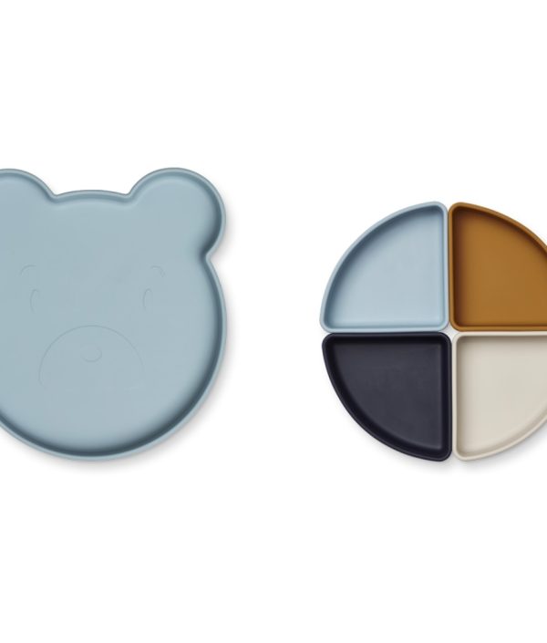 Liewood, Arne silikontallrik med fack, Mr Bear sea blue multi mix