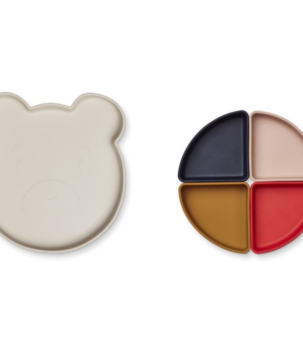 Liewood, Arne silikontallrik med fack, Mr Bear sandy multi mix