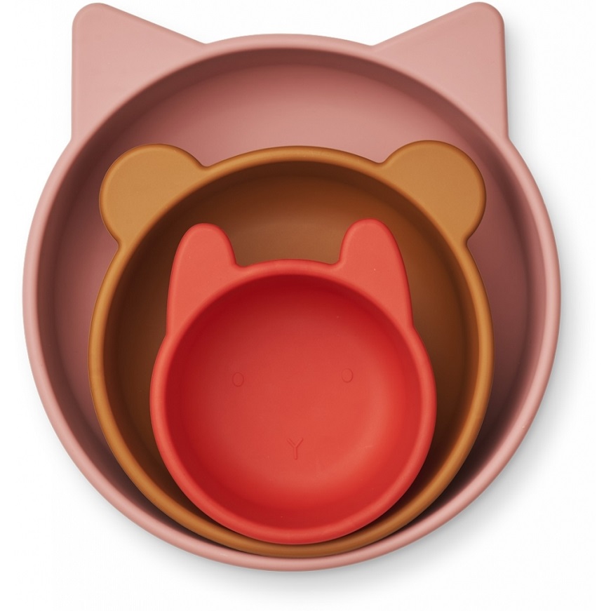 Liewood, Eddie 3-pack snackskålar i silikon, Dusty raspberry multi mix