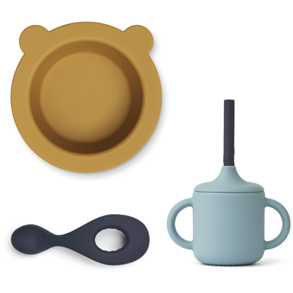 Liewood, Kali babyset matset i silikon 3 delar, Sea blue multi mix