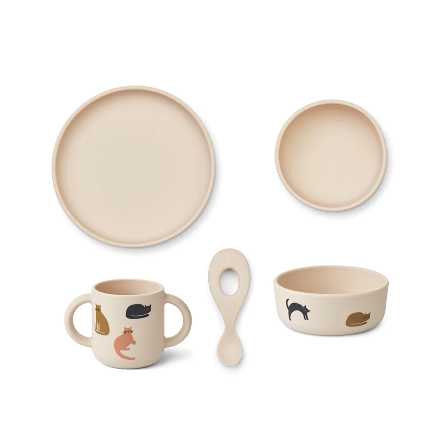 Liewood, Vivi silikon matset 4 delar, Miauw Apple blossom mix