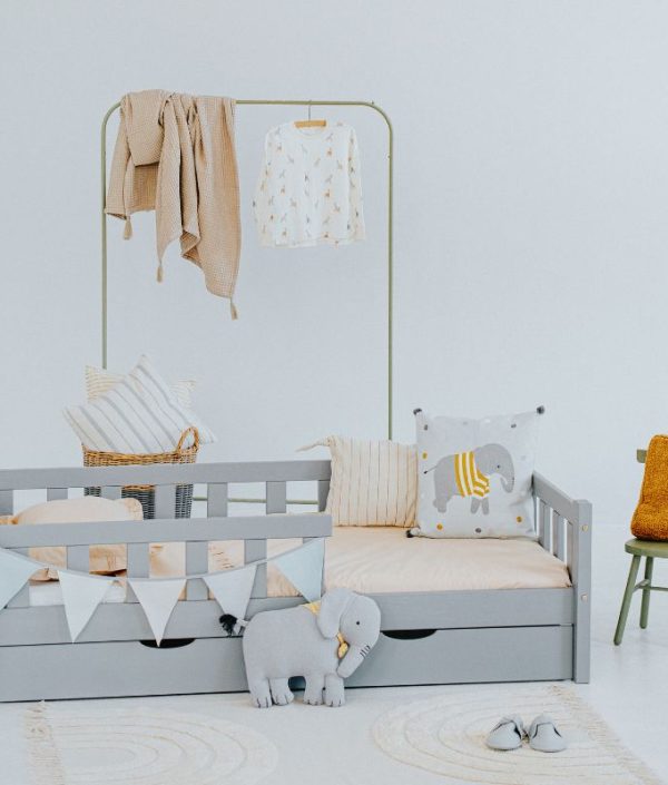 Juniorsäng med förvaringslåda Henri, grå