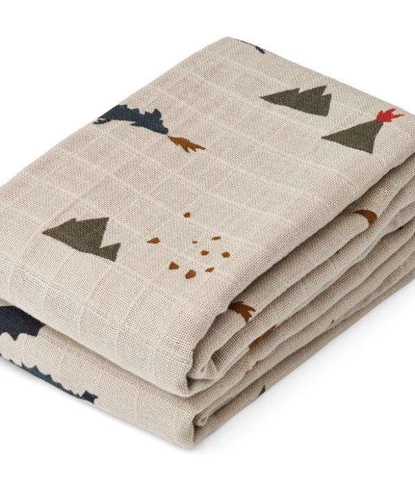 Liewood, Lewis snuttefilt 2-pack, Little dragon dark sandy mix